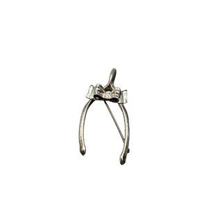 Beau Sterling Silver Wishbone with Bow Lucky Lapel Brooch Pin Vintage